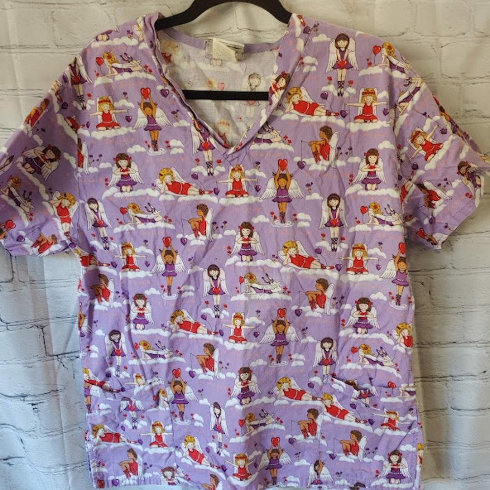 2/$10 WS Fundamentally Cotton Scrub Top—Angels/Hearts/I Love You